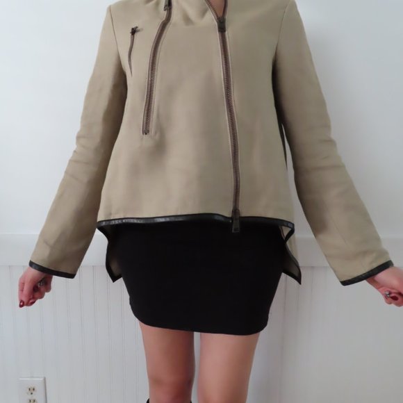 Derek Lam Linen and Leather Moto Jacket - Picture 2 of 9